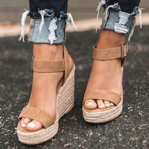 Kookai Leather Platform Wedge Sandals Resortwear Vacation Boho Summer Beachy